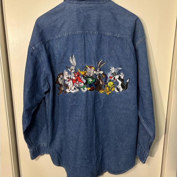 Warner Bros Vintage 1993 Looney Tunes Blue Denim Men's Shirt - Picture 5 of 7